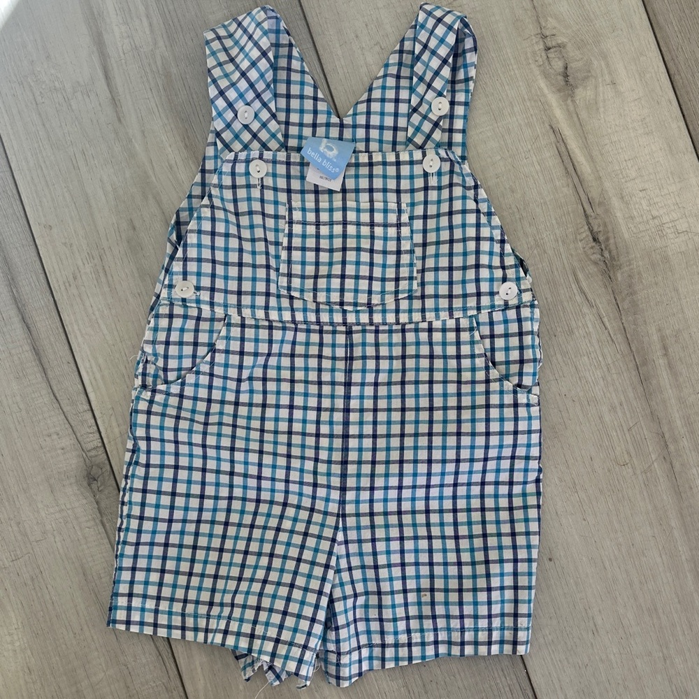 bella bliss Plaid Overalls in Blue and White